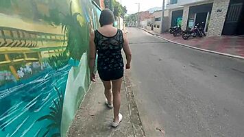 Colombian Latina's Giant Cameltoe Teases in Street Shorts