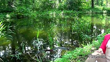 fucking her wet pussy deep creampie picnic woods nature quickie