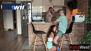 Cheating Wife Fucks Hard While Husband Cooks Dinner