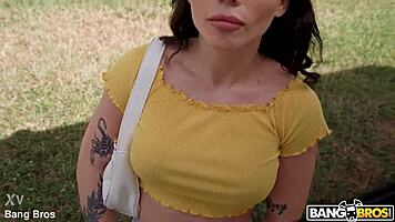 server takes deepthroat facial creampie and rides for cash in shaved pussy