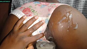 Petite curvy ebony girlfriend's sweet pussy takes multiple cumshots