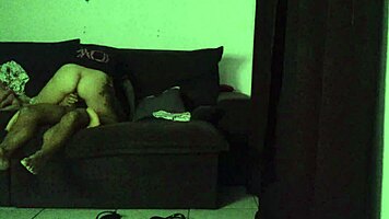 Sexy latina milf rides big cock cowgirl on sofa moaning wildly in heat