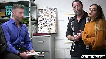 shoplifter sera drops to knees sucking lps throbbing monster cock before bent over pounding