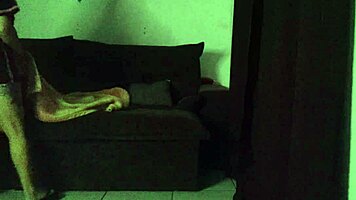 Sexy latina milf rides big cock cowgirl on sofa moaning wildly in heat