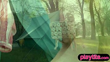 Petite Latvian Redhead Milf Strips Nude Tent Outdoors