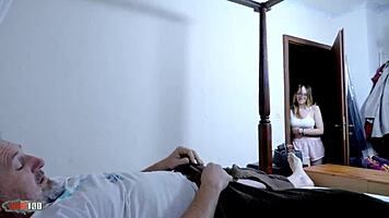 Emejota's peeping turns to squirting pleasure on stepdad's huge cock!