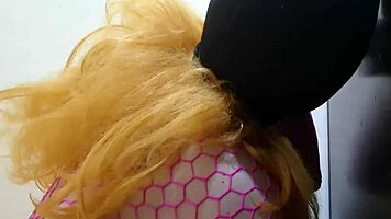 cute curvy tgirl slurps black dildo then eats her own cum in bathroom