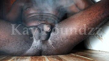 Guy moans loudly while jerking to huge cumshot after long day