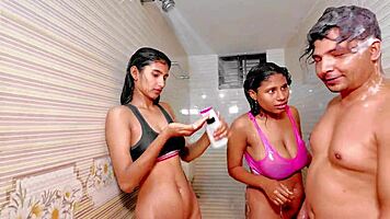 desi goddesses in ffm threesome with deepthroat and squirting