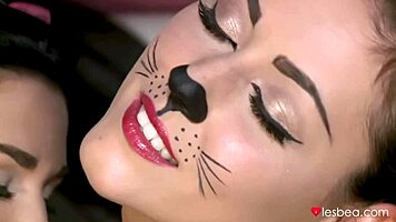 Petite Lesbians Tease with Furry Buttplug Tails on Halloween