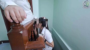 thai teen gives intriguing pov blowjob outdoors