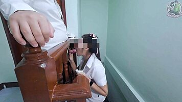 thai teen gives intriguing pov blowjob outdoors