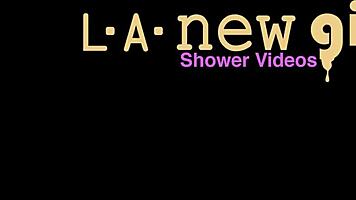 pretty blonde model enjoys steamy shower session