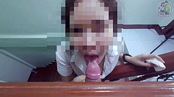 thai teen gives intriguing pov blowjob outdoors