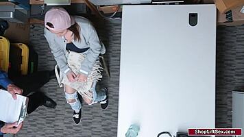 Brunette shoplifter caught ripped clothes banged monster cock