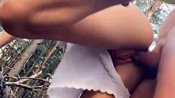 Wild hottie deepthroats then fucks outdoors!