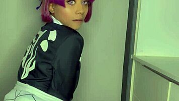 amari gold stretches petite ass with monster dildo in shinobu cosplay gaping solo