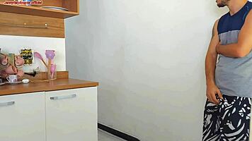 Risky quickie with hubby's buddy while he showers nearby