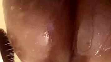 Cute Petite Black Shower Babe Spreads Pretty Pussy