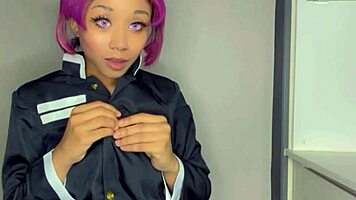 amari gold stretches petite ass with monster dildo in shinobu cosplay gaping solo