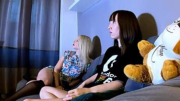 two cute brunettes arrive for photoshoot but end up in pov threesome handjob