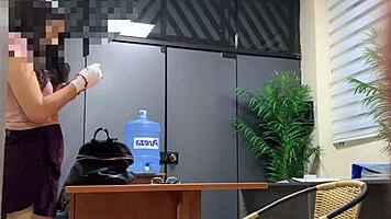 Nympho secretary in miniskirt bends over for professor's intense doggystyle pounding at university