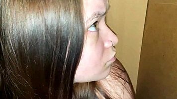 nervous girl hides in closet but ends up slurping on huge cock keeping her mouth busy