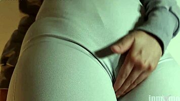 latina teen in tight leggings teases hairy big pussy like a naughty bitch