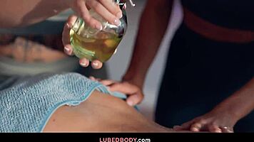 Steamy lesbian threesome turns massage into wild licks