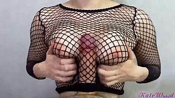 uh my roommate caught my hard cock in her fishnets... her big tits made me cum so good!