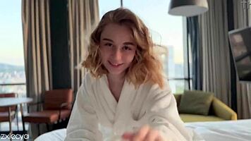 wake to blondes perfect curves glistening with morning cum delight