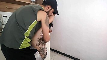 fucked husband's friend while he showered risky sex!