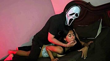 trick or treat on halloween with my hot ghostface roommate in costume