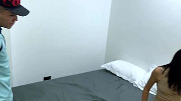 colombian hottie bent over doggystyle in hotel gets creampie squirt