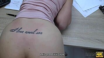 Kristy black trades tight pussy for tattoo saloon cash in hardcore office anal casting interview