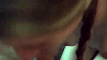 Pigtails blonde milf deepthroats before bent over doggystyle pounding