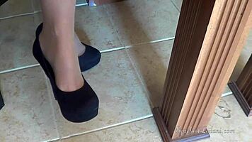 Petite Office Milf Dangles Heels in Seductive Pantyhose Tease