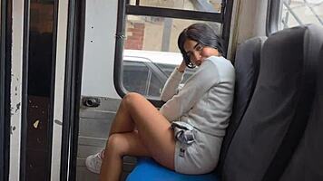 Public bus blowjob turns into wild hotel fuck with sexy petite babe!