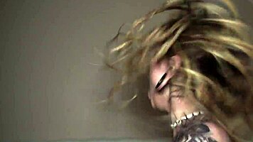 tattooed cutie bent over moaning as big cock nails her tight pussy doggystyle at party