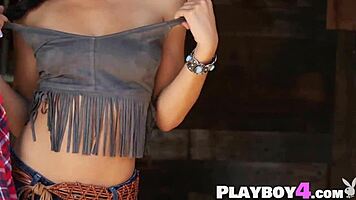 sweet ebony model teases with outdoor strip after steamy poses