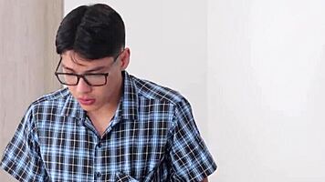 Sexy milf spreads ass for virgin boy's rough anal creampie