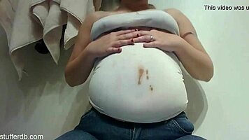 Chubby Blonde Fetish Fan Messes With Chocolate Belly Fun