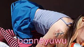 bonneyuwu frolics with plushies and pacifier whimsy