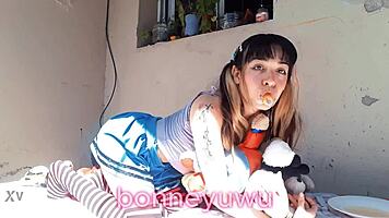 bonneyuwu frolics with plushies and pacifier whimsy