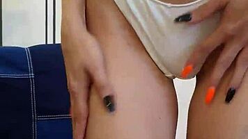 petite candie cross gags on cock in sloppy face fuck pov