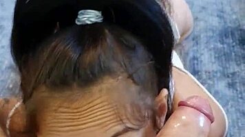 petite candie cross gags on cock in sloppy face fuck pov