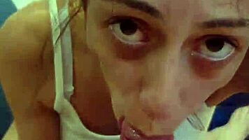 petite candie cross gags on cock in sloppy face fuck pov