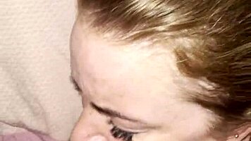 Blonde babe sucks huge cock in bedroom then gets wet pussy pounded