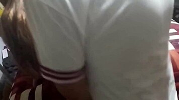 guy fucks friend's girlfriend first time doggystyle bent over petite tight pussy cowgirl creampie socks lipstick brown eyes