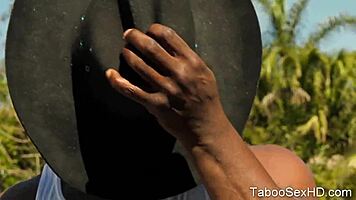 black stud takes young beauty outdoors suggestively